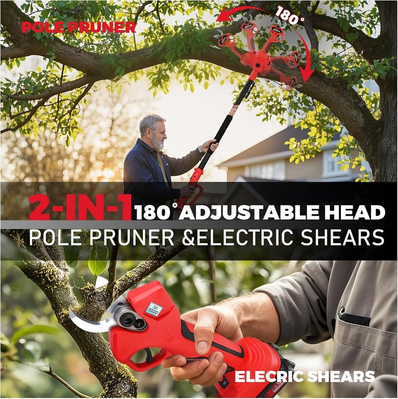 Vkdemer 2-in-1 Pole Pruning Shears,1.2" Cutting Diameter,Cordless Electric Pruning Shears with Extension Pole,2×2.0Ah Battery Powered Pruner for Tree Trimming (2 Set Blades&Battery Charger Included) - Image 5